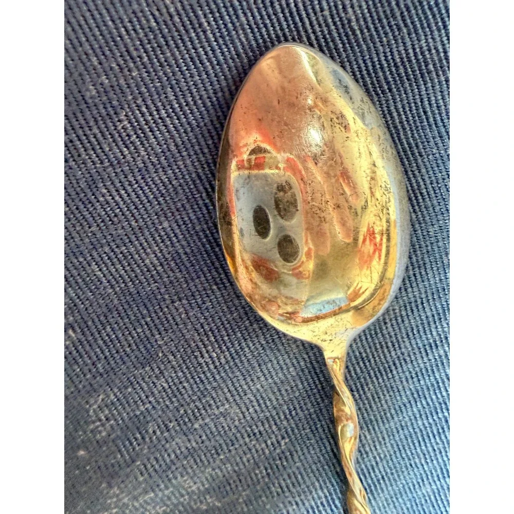 Vintage Carved Flower Leaf Handle Spoon Twisted Metal Stem Silver Tone Bowl